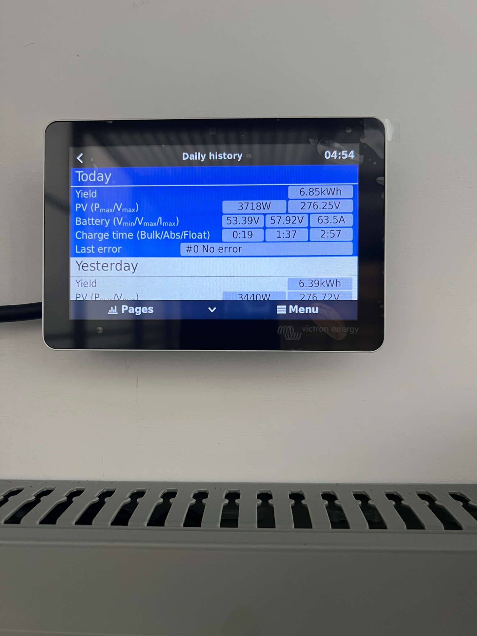 Victron display met PV-opbrengst